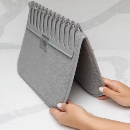 2 In 1 Dish Drying Mat, Foldable Dish Drying Rack, Kitchen Countertop Drying Mat, Non Slip Waterproof Dish Drying Rack