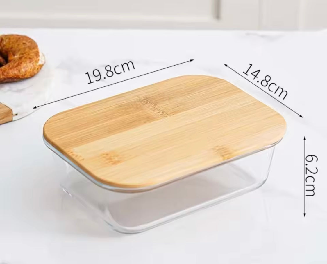 Set of 3 High Borosilicate Glass Bamboo Lunch Box, Heat Resistant Food Storage Containers With Lid, Food Storage Containers
