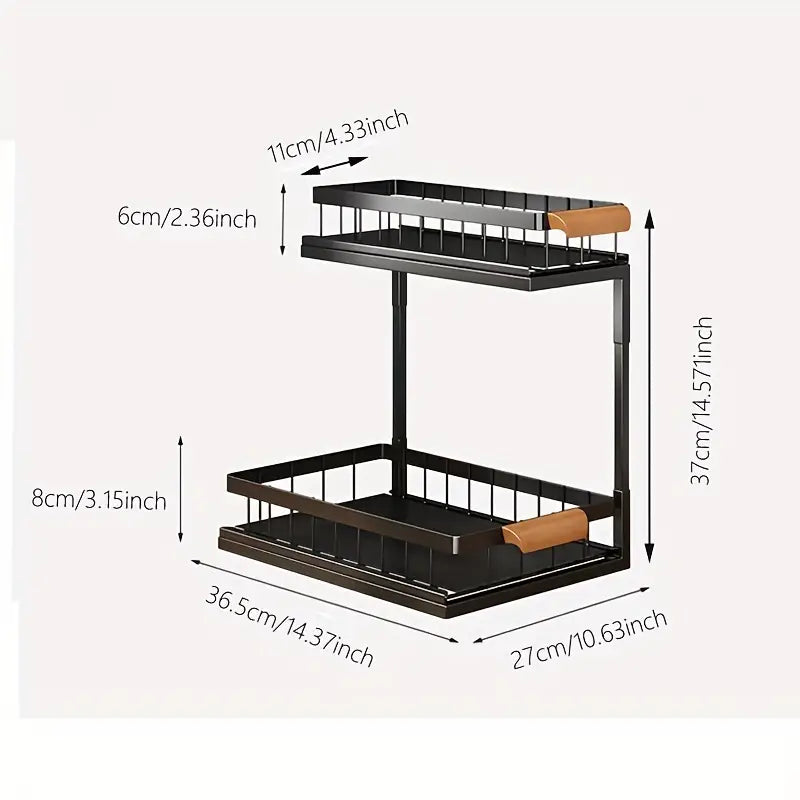 2 Tier Under Sink Shelf Organizer, Kitchen Counter Display And Storage Rack, Premium Metal Countertop Organizer Stand