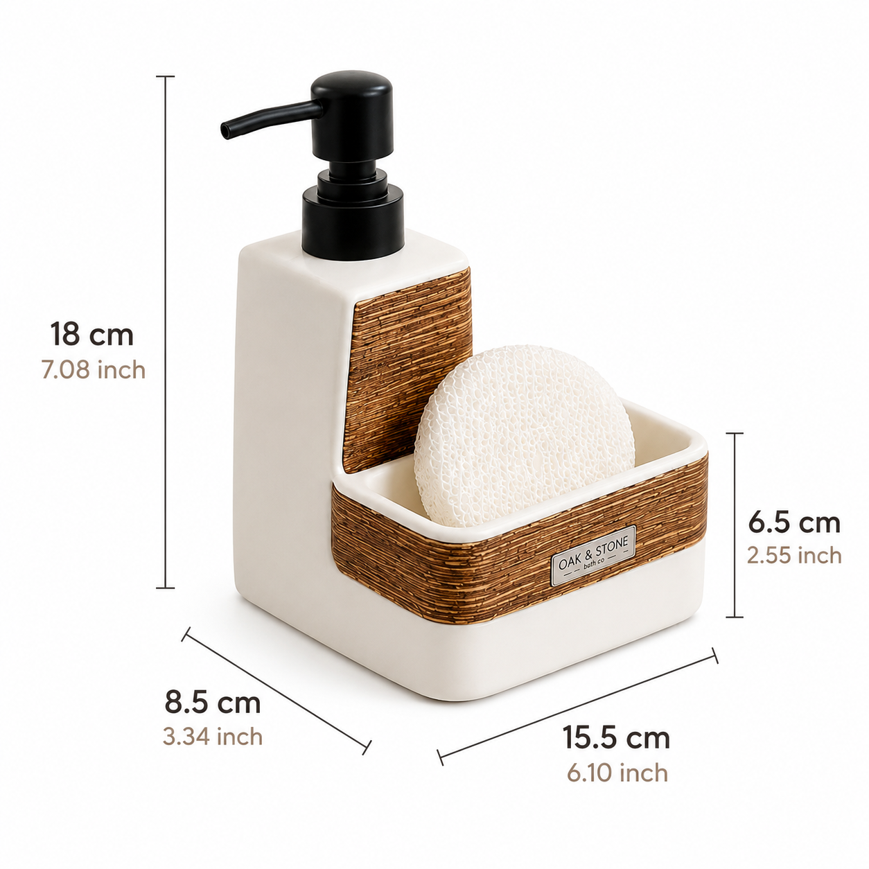 2 In 1 Ceramic Soap Dispenser with Sponge Holder, Elegant Countertop Soap Dispenser Set, Kitchen And Bathroom Soap Pump Organizer