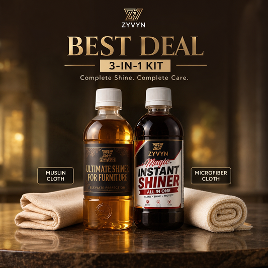 ZYVYN 3-in-1 Premium Shine Kit | Ultimate Furniture Shiner + Instant All-in-One Shiner + Premium Cleaning Cloths