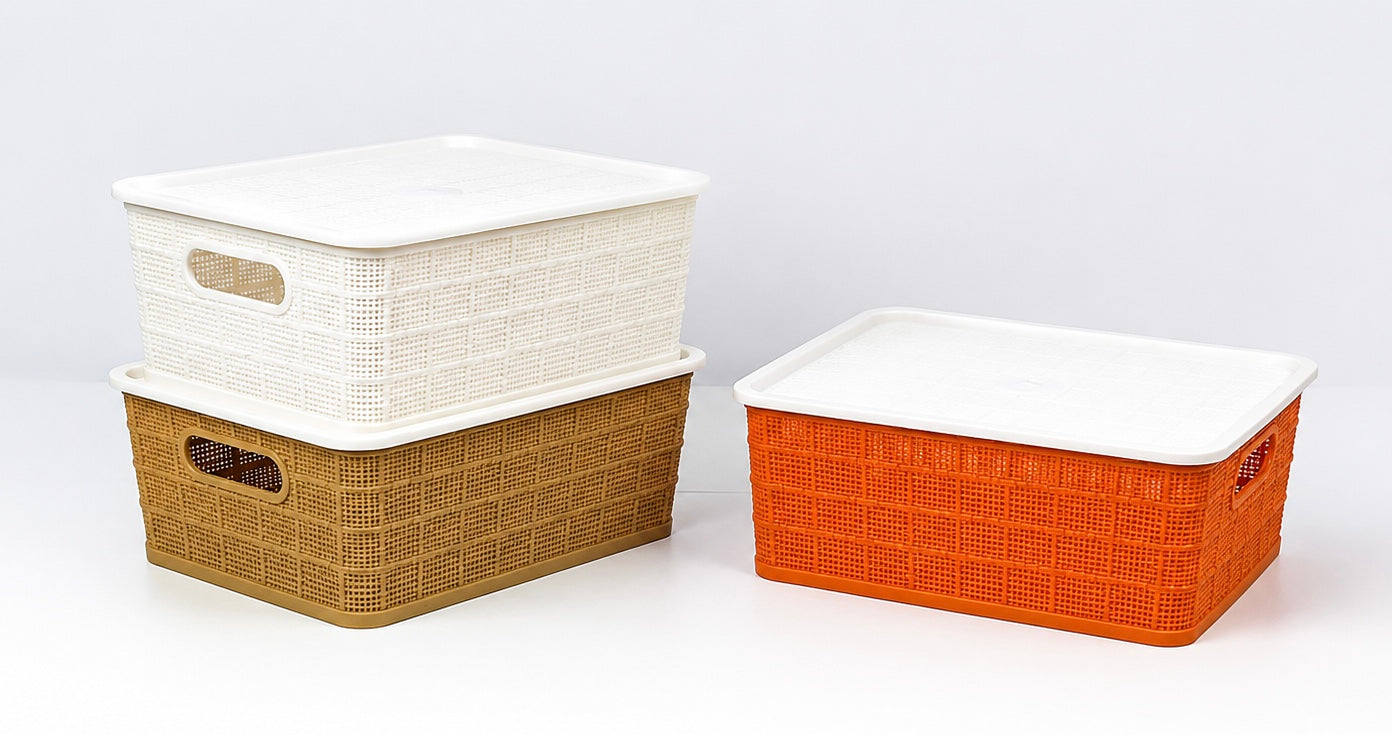 Stackable Storage Baskets With Lid, Plastic Storage Baskets Organizer, Desktop Closet Drawers Organizer