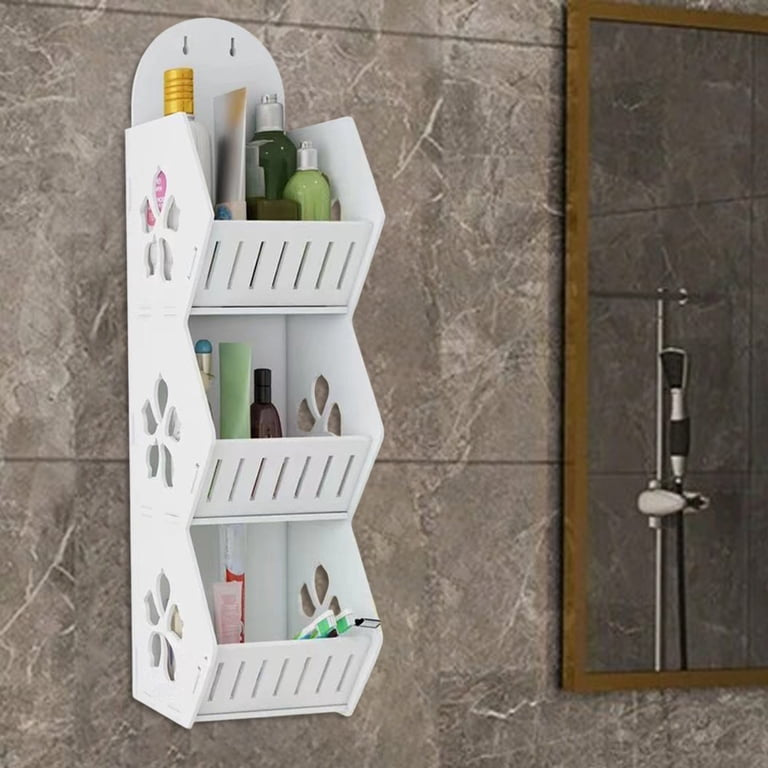 3 Layers Wall Mounted Bathroom Storage Rack, Wall Mounted Bathroom Toiletries Organizer, Multifunctional Toiletries Organizer