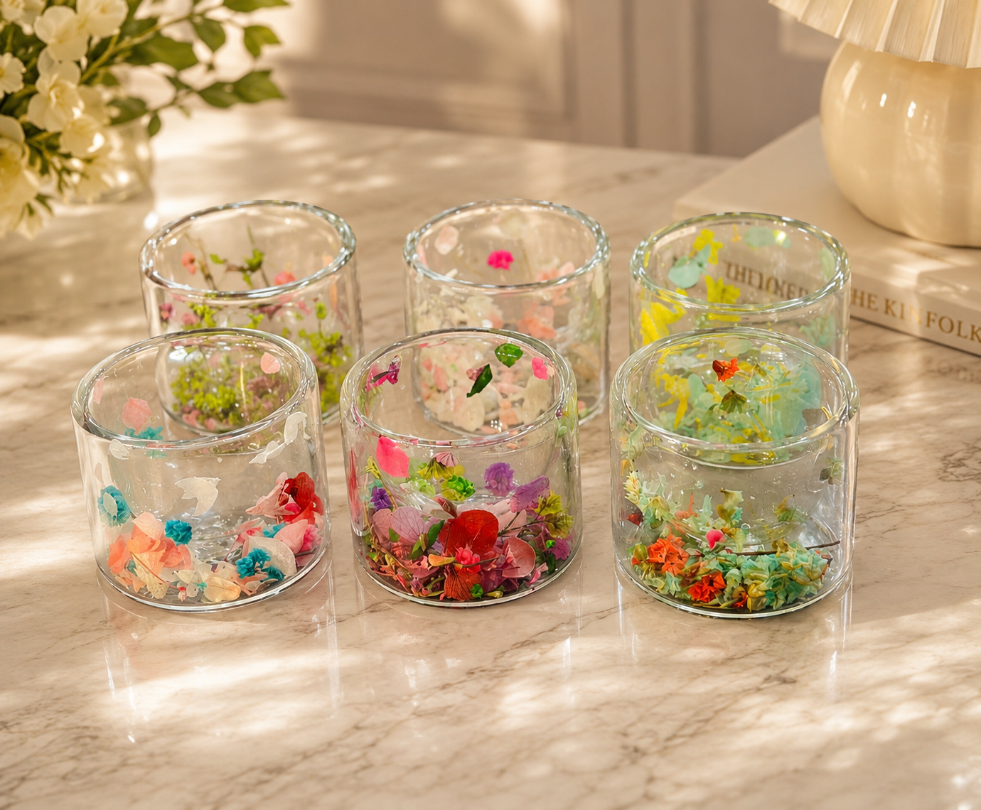 Set Of 3 Luxury Mini Flower Juice Glass, Decorative Floral Glass Tumbler Set, Premium Mini Floral Glass Cup Set