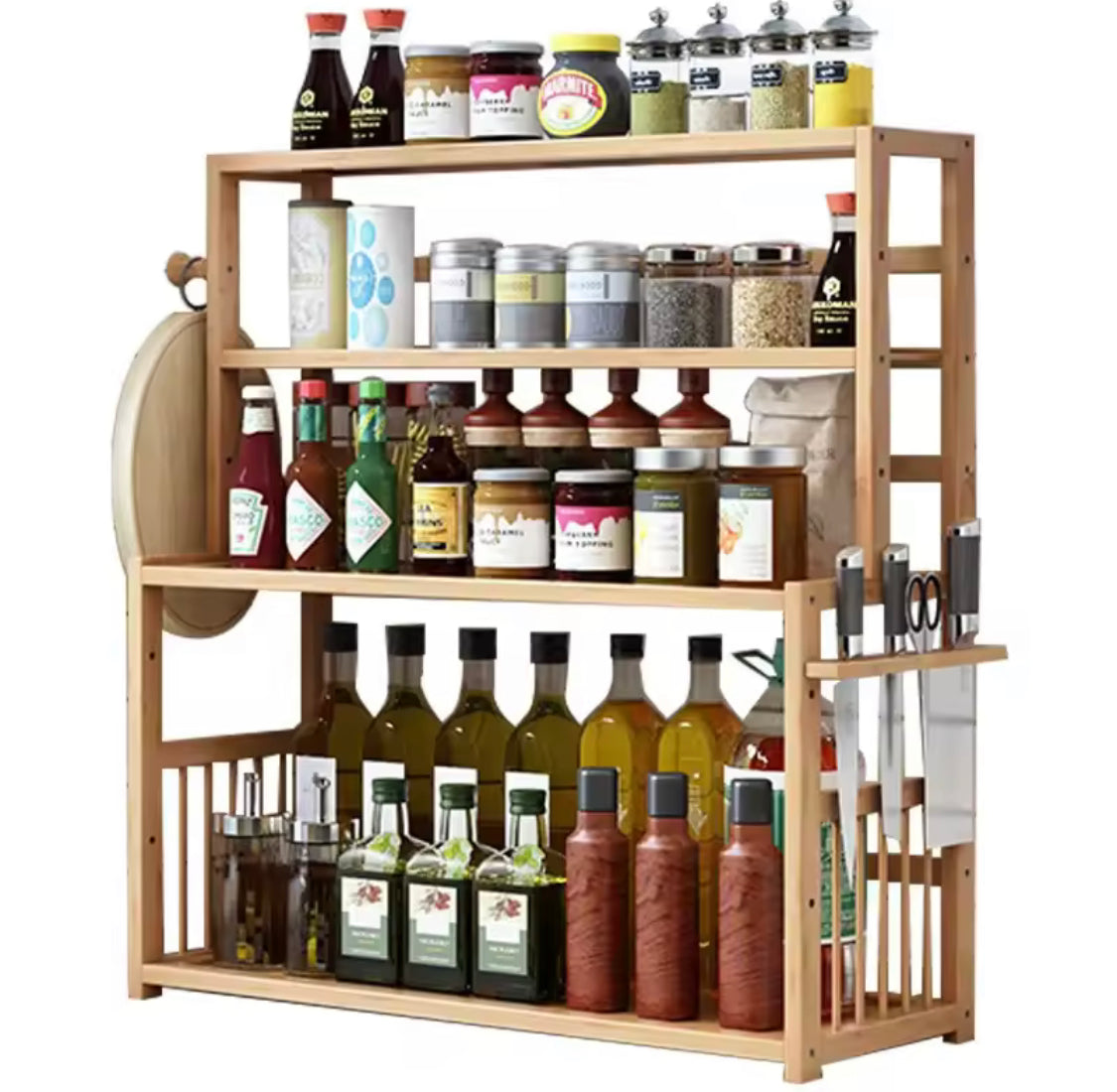 Multi Tier Wooden Bookshelf Organizer, Multifunctional Kitchen Storage Rack, Desktop Sundries Stationery Organizer