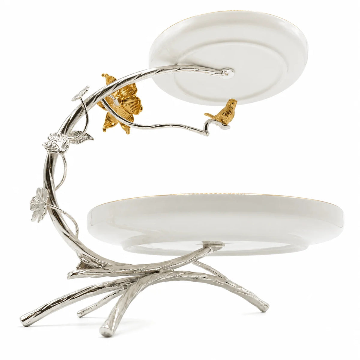 2 Tier Ceramic Cake Stand with Gold Edge, Luxury Two Tier Fruit Stand, Elegant Ceramic Fruit Serving Stand