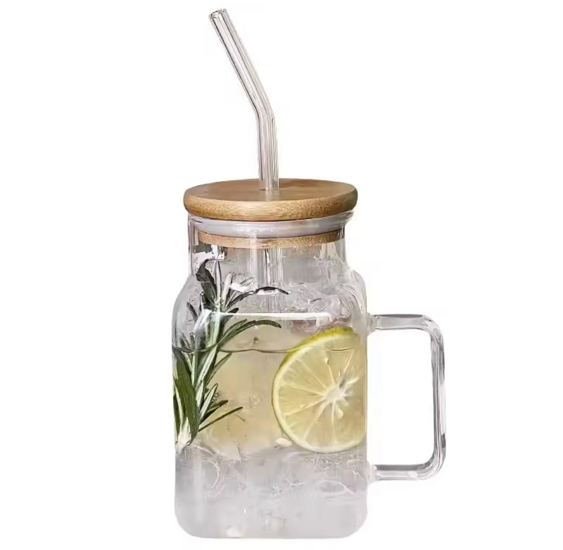 600ml Glass Straw Cup With Handle, Reusable Iced Coffee Mug, Aesthetics Smoothie Cups, Glass Water Tumbler