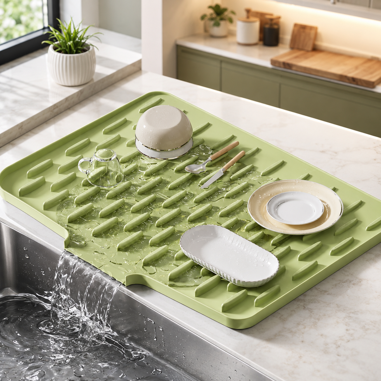 Silicone Anti Slip Kitchen Drain Matt, Waterproof Kitchen Drying Pad, Heat Resistant Silicone Drain Mat, Modern Silicone Countertop Mat