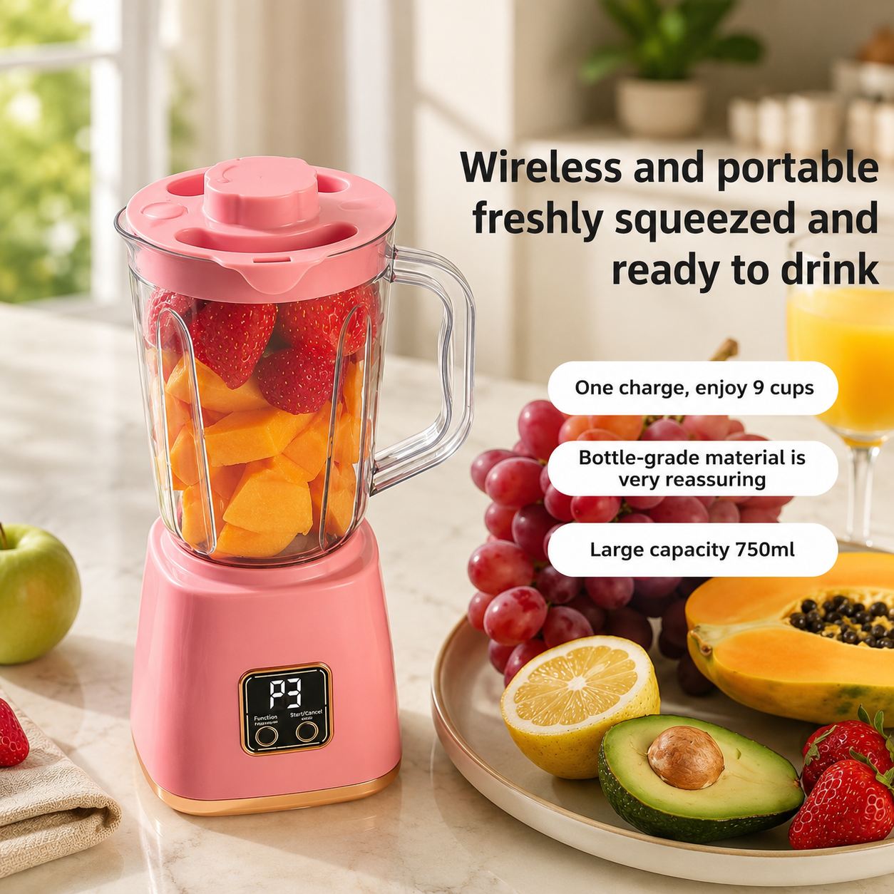 Quick Blend Rechargeable Juicer, Digital Fruit Blender Cup, Rechargeable Smoothie Maker, Wireless Rechargeable Juicer Cup
