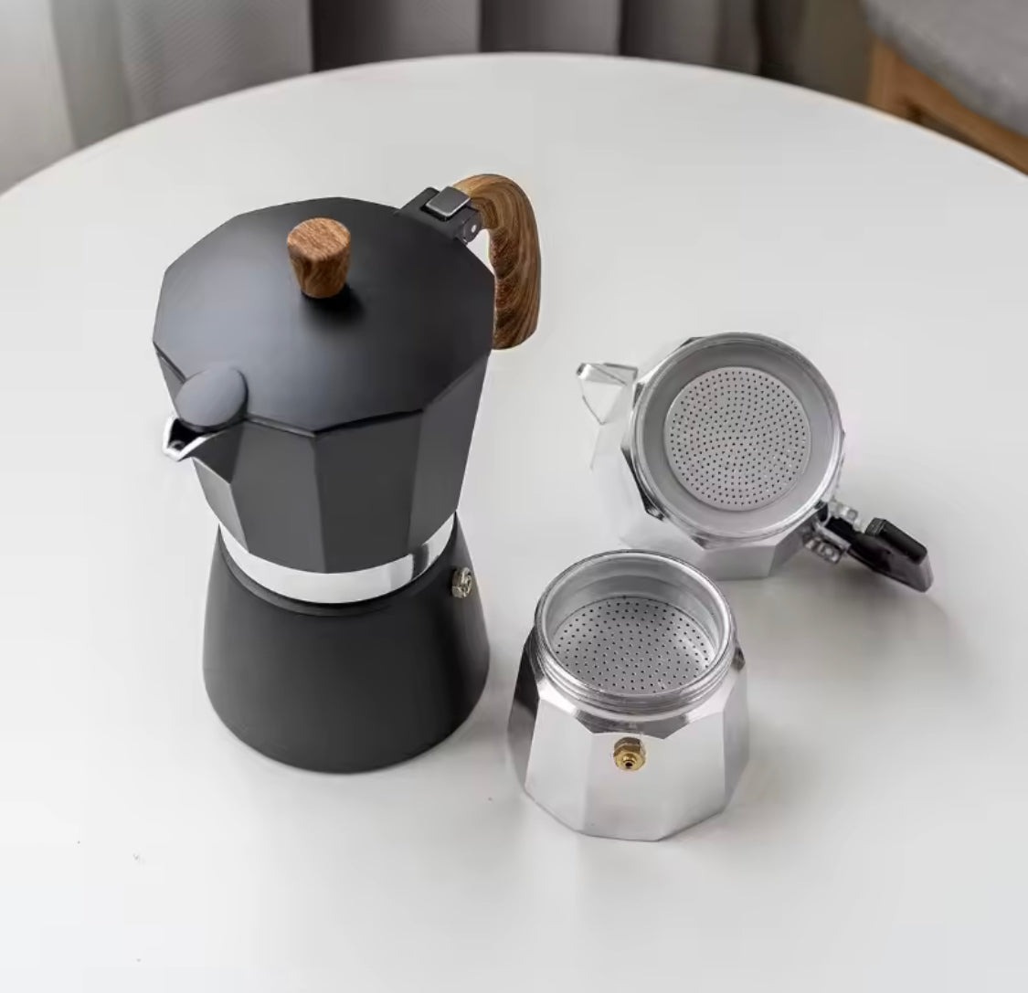 Manual Espresso Coffee Maker With Wooden Handle, Italian Espresso Brewer, Durable Mocha Maker Pot