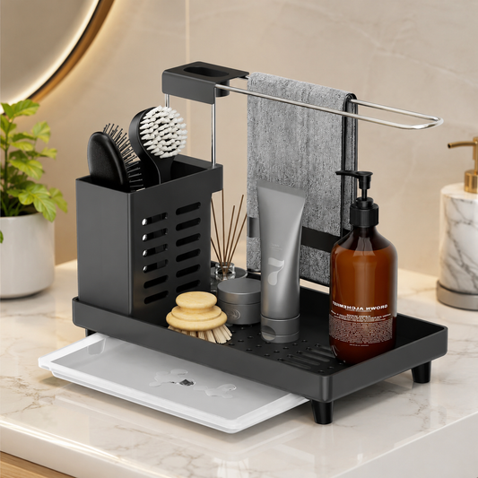 4 In 1 Bathroom Counter Storage Rack, Modern Bathroom Essentials Organizer, Space Saving Bathroom Sink Caddy, Multifunctional Drain Storage Organizer
