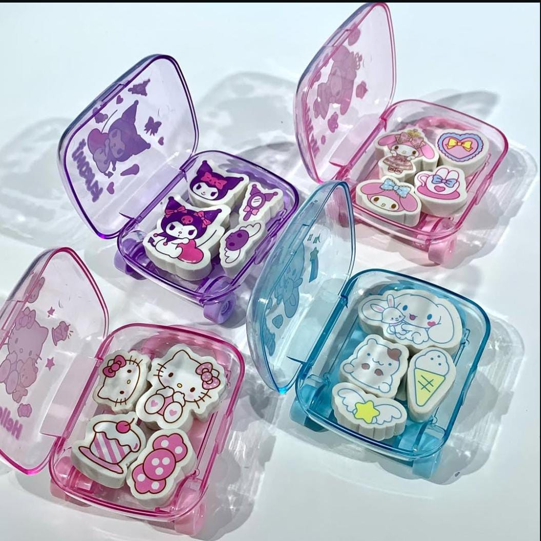 Cute Kawaii Cartoon Eraser Suitcase Toy, 4pcs Suitcase Style Eraser Set, School Kids Eraser Set