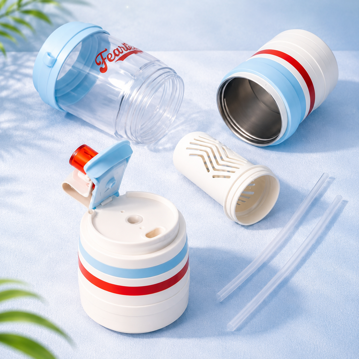 4 In 1 Water Bottle, Portable Sports Water Bottle With Handle, Foldable Outdoor Drinking Bottle, Leakproof Straw Bottle With Handle