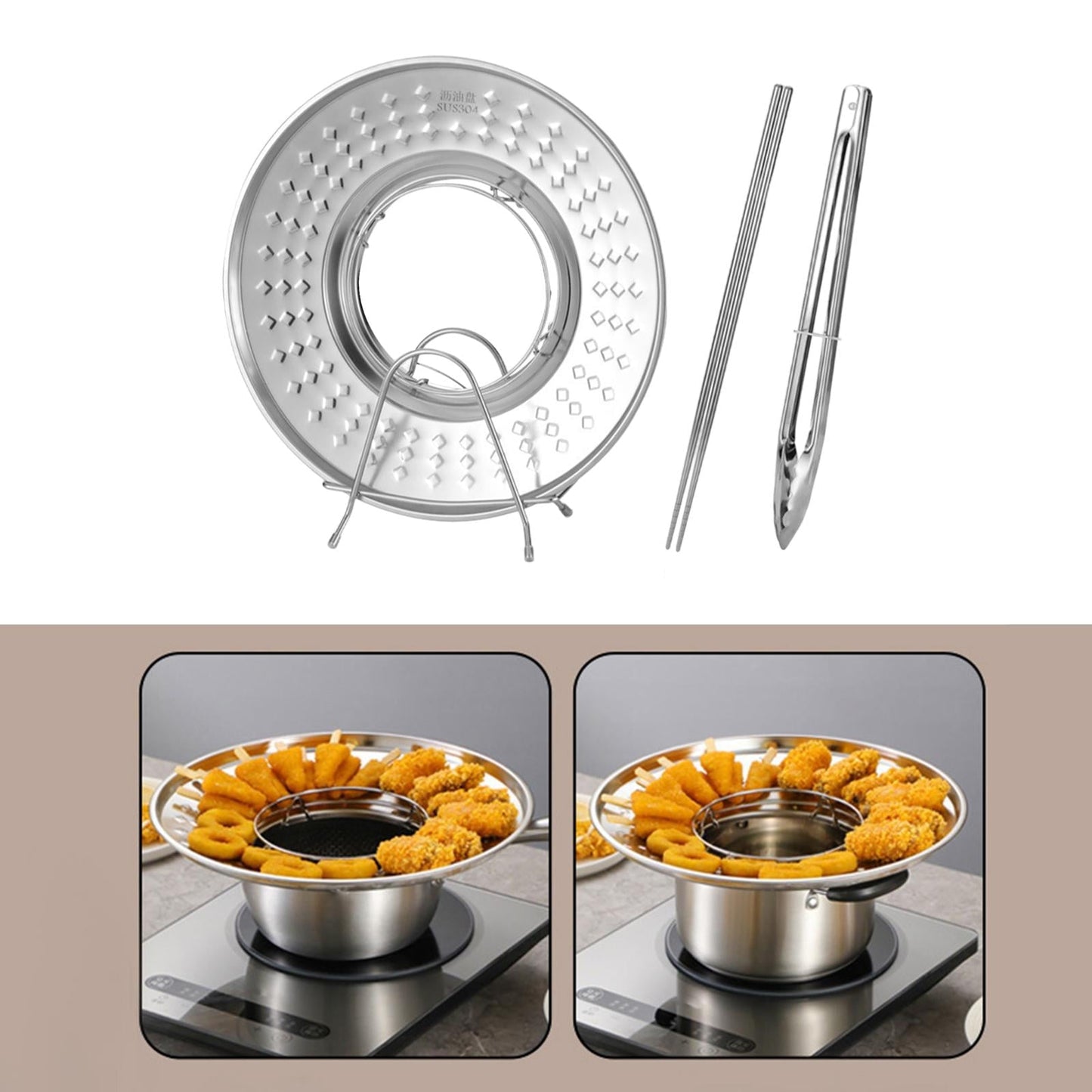 Frying Oil Filter Tray, Oil Drip Filter Colander, Fried Food Oil Draining Tray, Round Oil Filter Tray