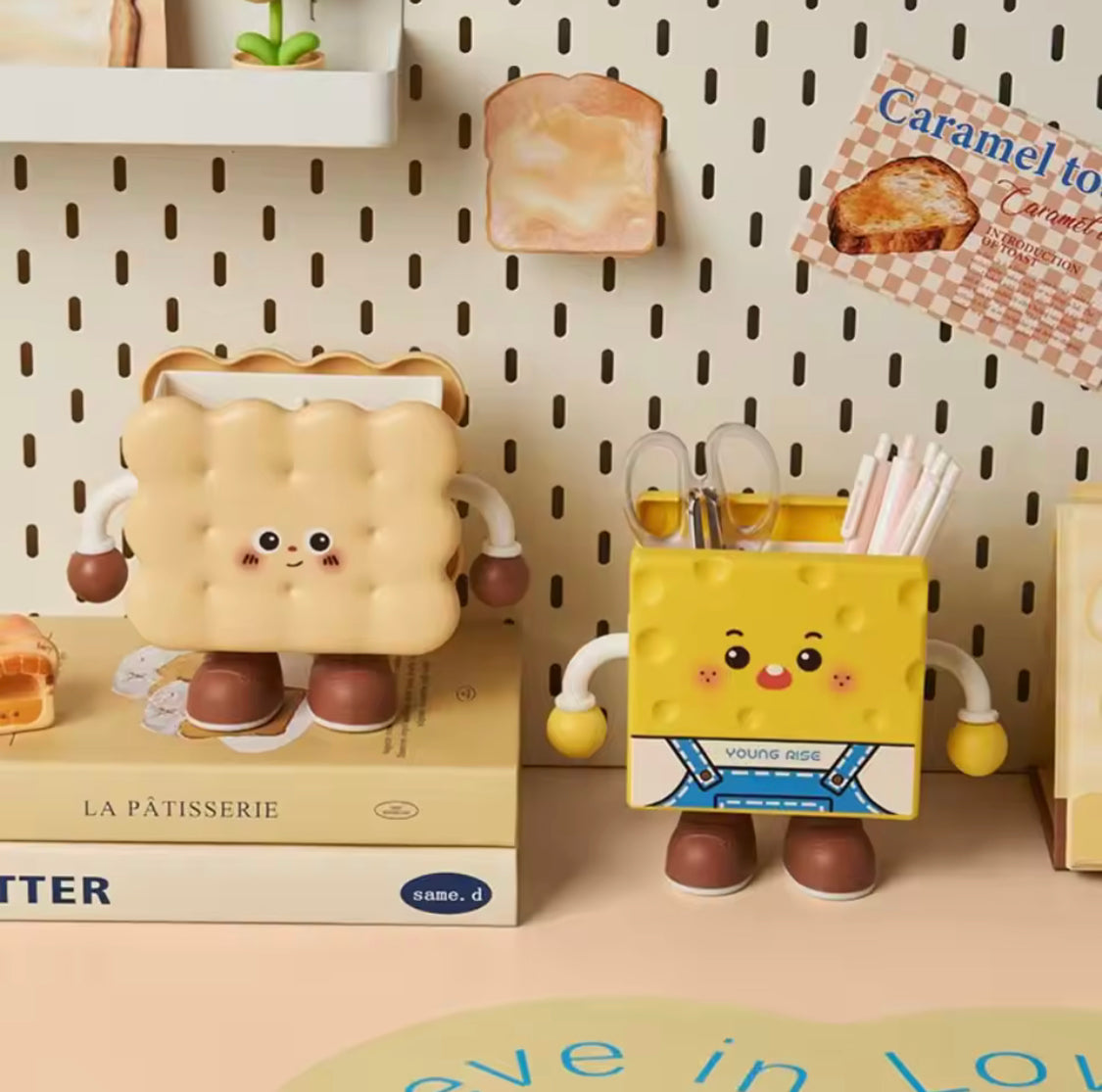 Kawaii Snack Desk Organizer, Cute Character Pen Holder, Kids Study Desk Organizer, Cute School Supplies Organizer