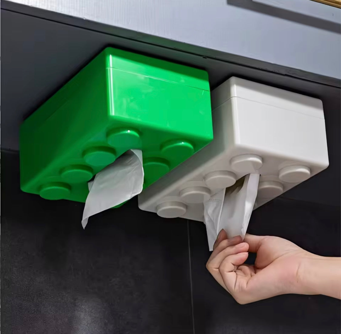 Building Block Style Decorative Tissue Box, Wall Mounted Punch Free Napkin Holder, Napkins Paper Storage Box