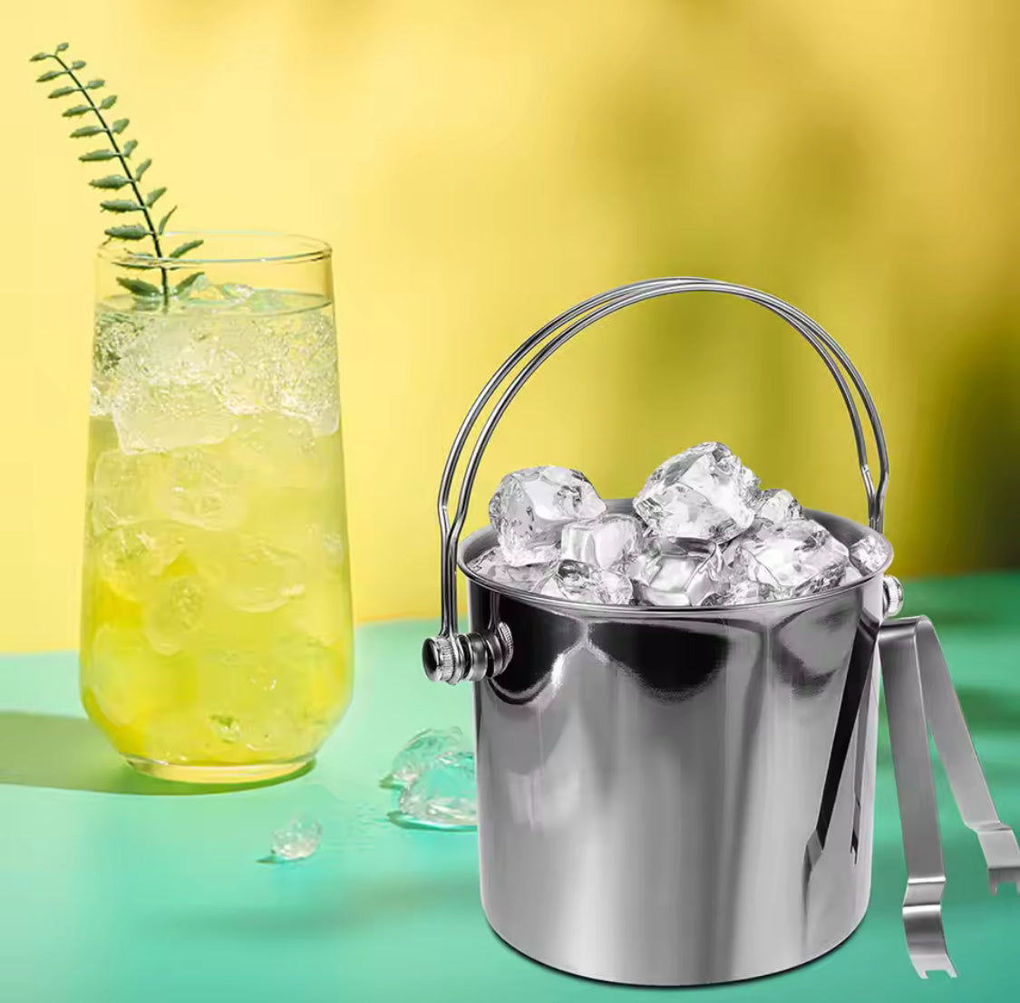 Stainless Steel Ice Buckets With  Ice Tongs, Double Wall Ice Bucket with Lid, Ice Container
