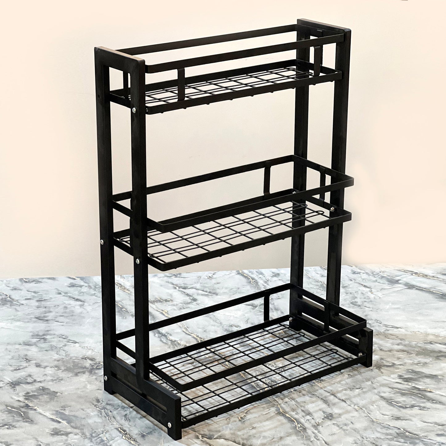 3 Tier Kitchen Organizer Rack, Kitchen Metal Storage Shelf, Corner Shelf Stackable Organizer