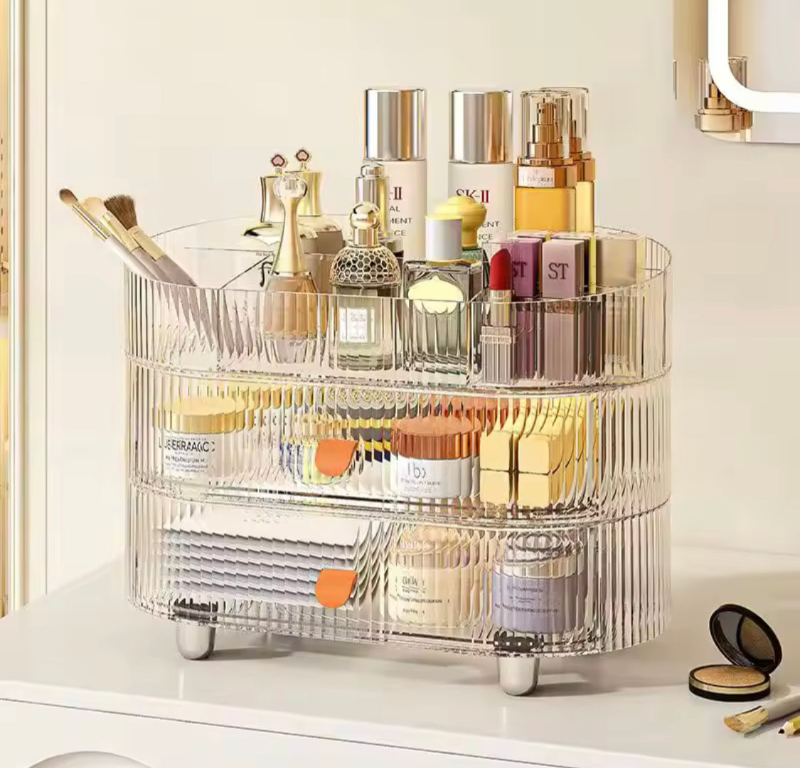 3 Tier Luxury Acrylic Makeup Organizer, Crystal Clear Makeup Storage Cabinet, Cosmetic Storage Rack, Vanity Cosmetic Display Rack