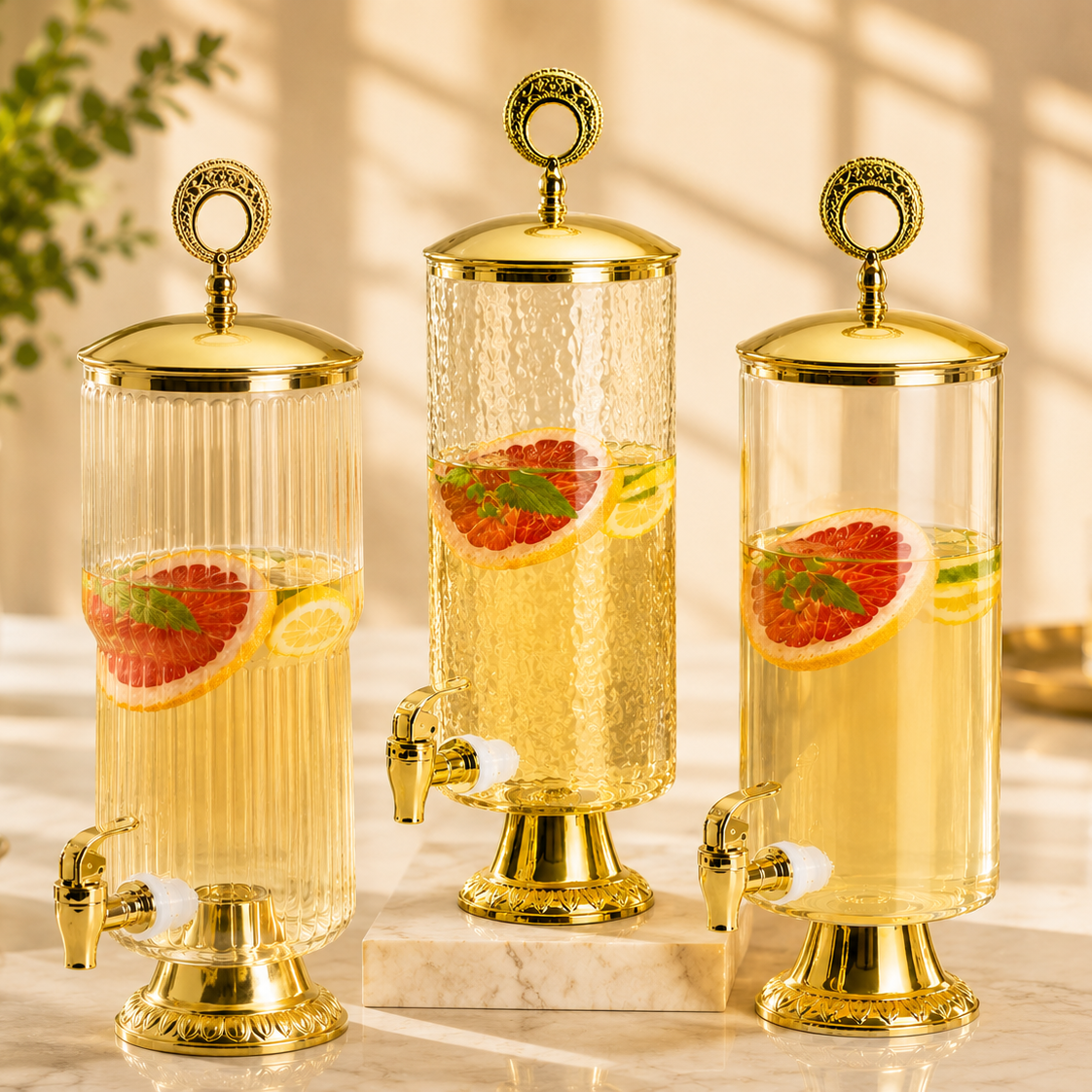 Vintage Style Glass Juice Dispenser, Crystal Glass Beverage Dispenser With Gold Faucet, Premium Glass Beverage Server