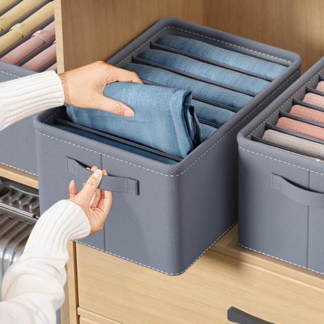 6 Grids Washable Wardrobe Clothes Organizer, Jeans Compartment Storage Box, Clothes Drawer Mesh Separation Box