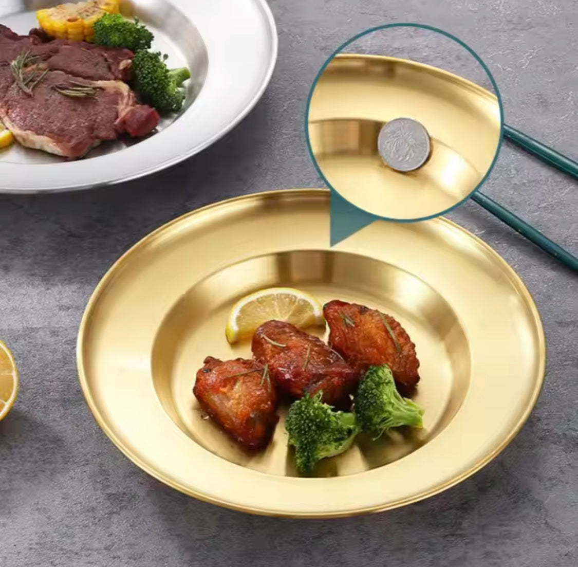 Luxury Matte Gold Stainless Steel Serving Plate, Multipurpose Food Plate, Kitchen Serving Plate