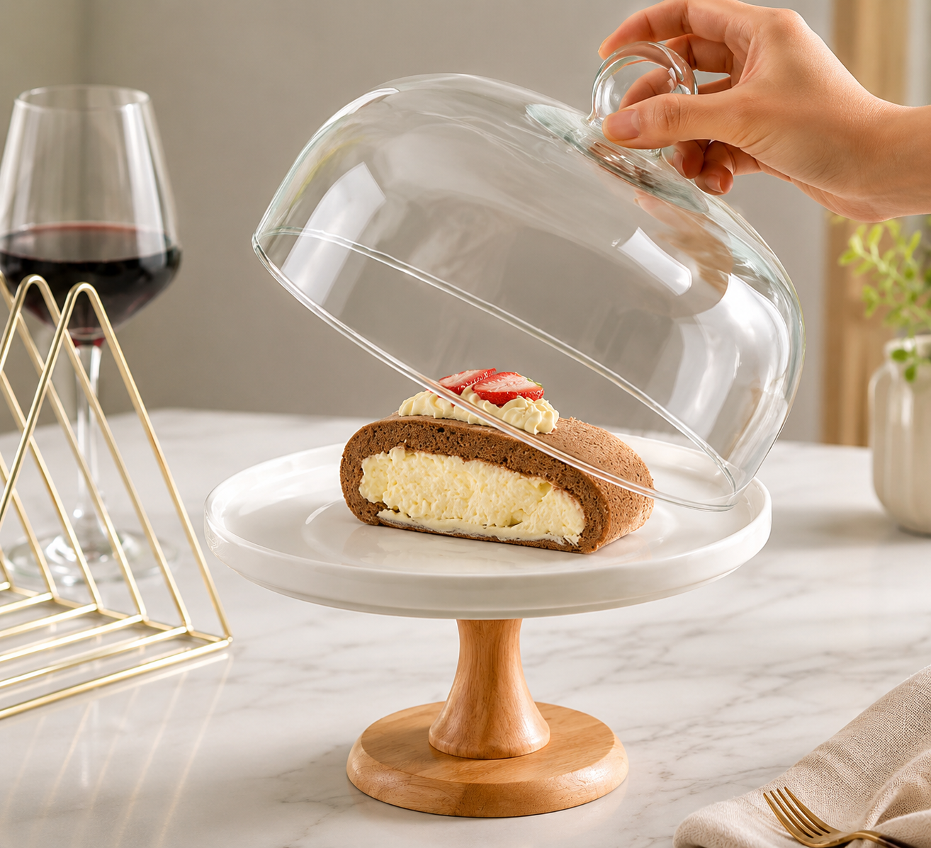 Ceramic Cake Stand with Glass Dome, Dust Proof Cake Stand with Glass Lid, European Dessert Plate With Lid, Cake Stand Table