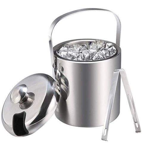 Stainless Steel Ice Buckets With  Ice Tongs, Double Wall Ice Bucket with Lid, Ice Container