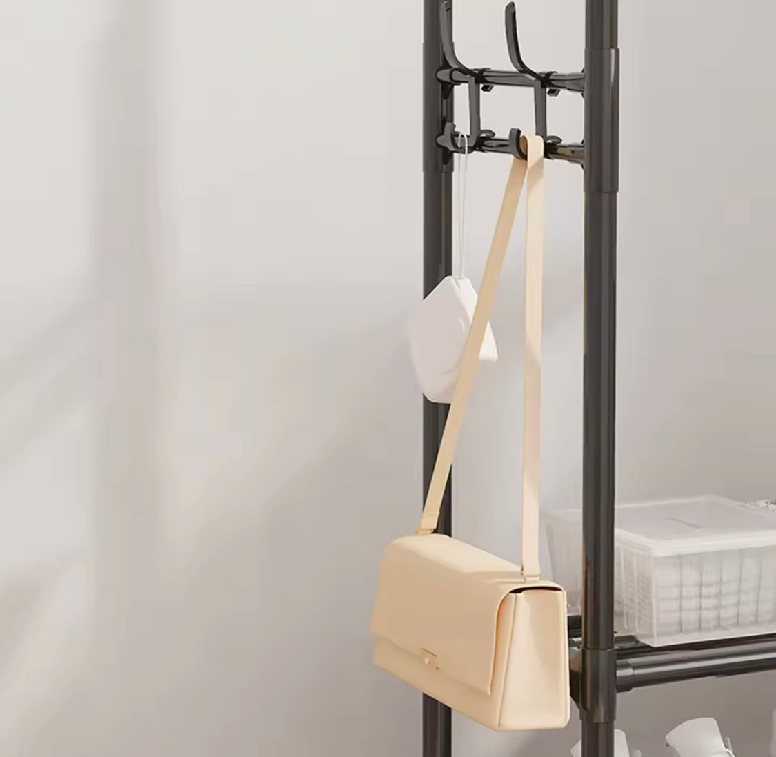Multifunctional Metal Clothes Rack With Storage Shelves, Homlly Entryway Coat Rack with Shoes Organizer, Bedroom Living Room Hanger, Living Room Clothes Storage Rack