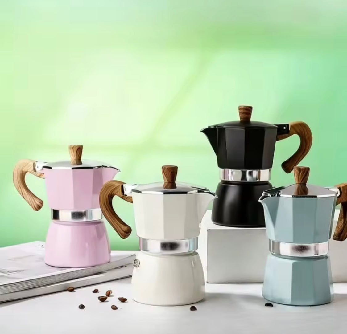 Manual Espresso Coffee Maker With Wooden Handle, Italian Espresso Brewer, Durable Mocha Maker Pot