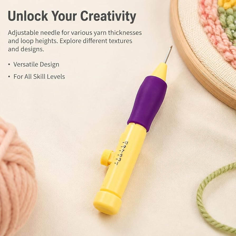 Embroidery Punch Pen with Needle Accessories, Creative Punch Needle Rug Making Kit, Adjustable Punch Needle Kit