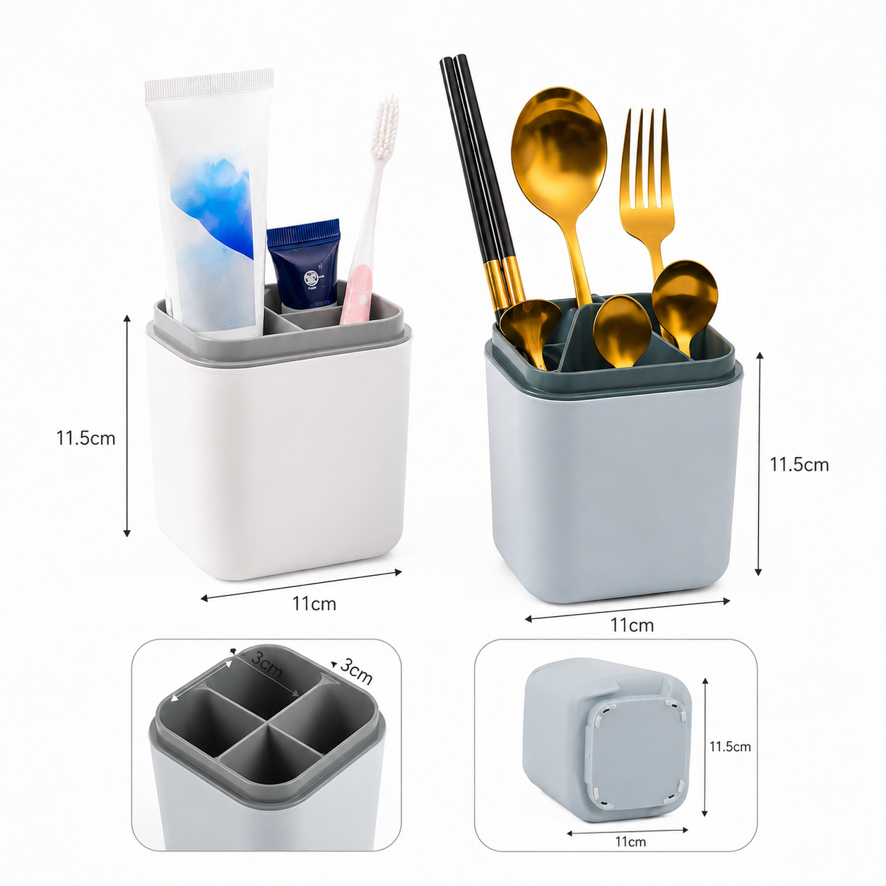 4 Grid Multi Purpose Organizer Holder, Desktop & Bathroom Storage Organizer, Multipurpose Cutlery And Toothbrush Holder