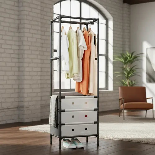 Multifunctional Metal Standing Coat Rack, Multi Layer Shoe Storage Rack, Living Room Organizer Shelf