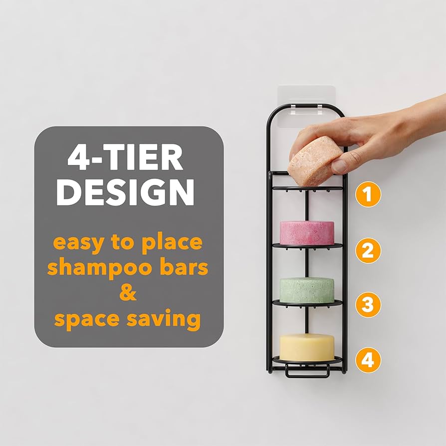 4 Tier Stainless Steel Soap Bar Holder, Self Draining Soap Bar Holder, Wall Mounted Multifunctional Rack, Magic Sticker Shower Rack Shelf