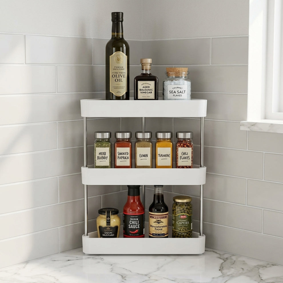 3 Tier Triangle Storage Utility Rack, Corner Organizer Rack, Space Saving Storage Shelf