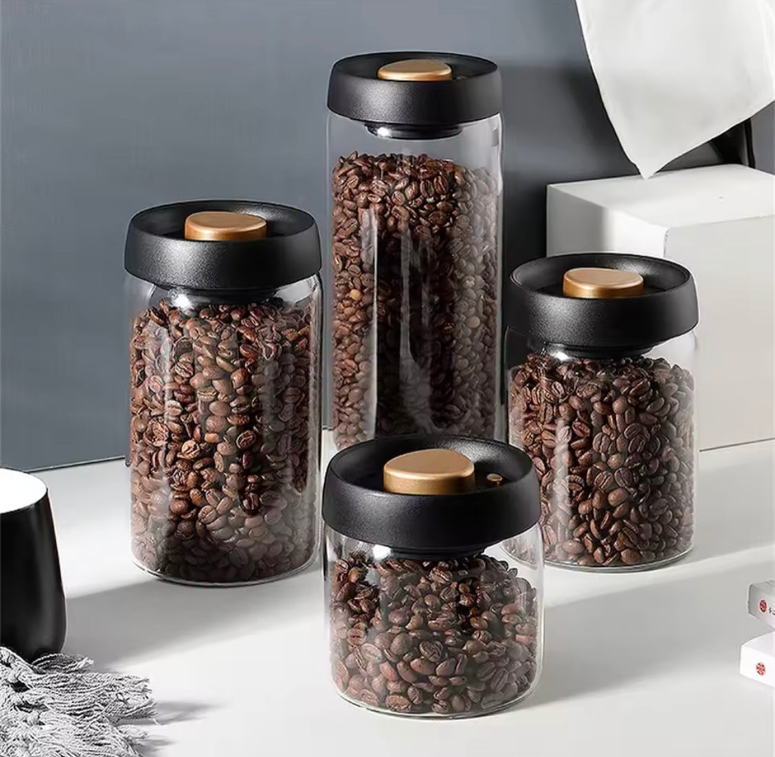 High Borosilicate Vacuum Sealed Coffee Jar, Press Down Vacuum Glass Coffee Canister, Coffee Bean Storage Container With Airtight Lid