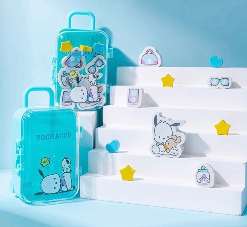 Cute Kawaii Cartoon Eraser Suitcase Toy, 4pcs Suitcase Style Eraser Set, School Kids Eraser Set