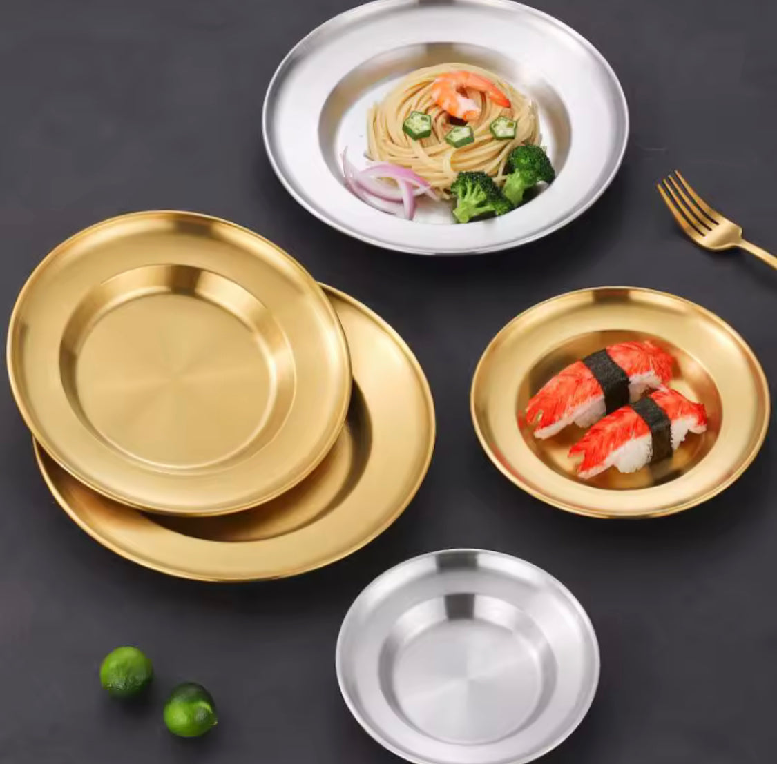 Luxury Matte Gold Stainless Steel Serving Plate, Multipurpose Food Plate, Kitchen Serving Plate