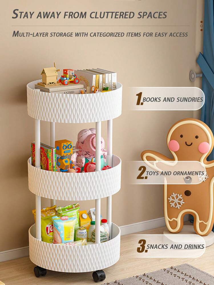 3 Tier Rolling Storage Cart With Wheels, Home Snack Vegetables Storage Rack with Wheels, Multi Tier Floor Rack Organizer, Movable Sundries Storage Organizer