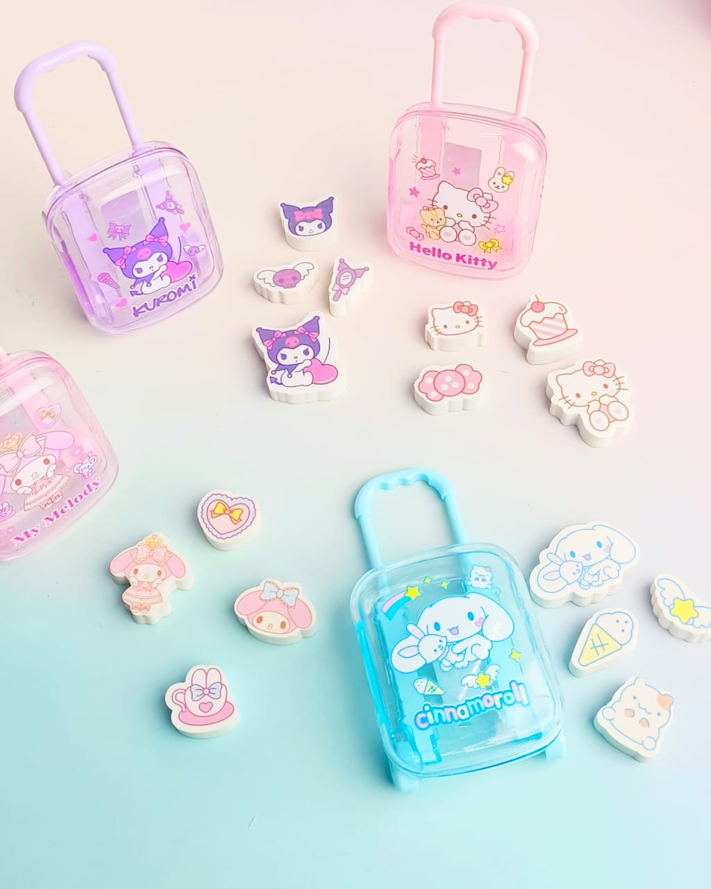 Cute Kawaii Cartoon Eraser Suitcase Toy, 4pcs Suitcase Style Eraser Set, School Kids Eraser Set