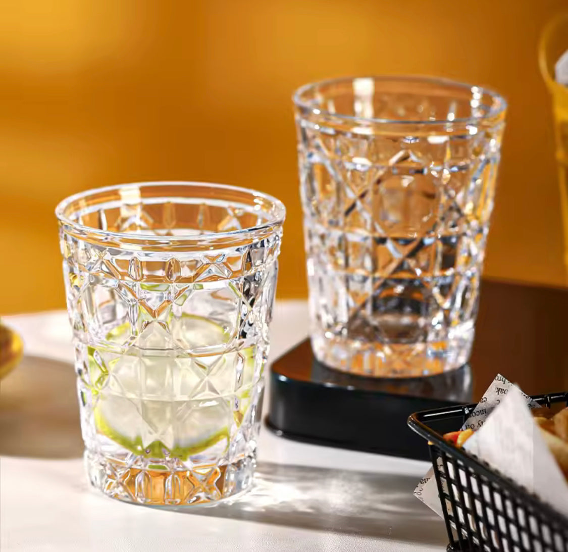 Diamond Patterned Cold Drink Glass,  Household Breakfast Milk Cup, Transparent Juice Cold Drink Cups