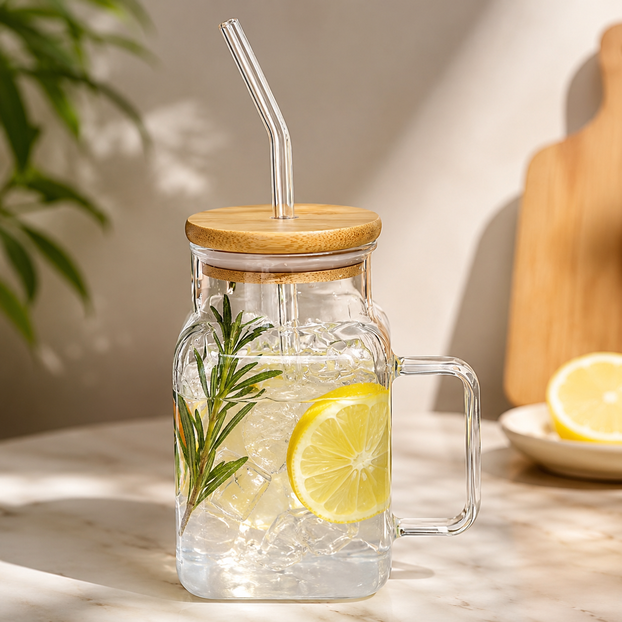 600ml Glass Straw Cup With Handle, Reusable Iced Coffee Mug, Aesthetics Smoothie Cups, Glass Water Tumbler