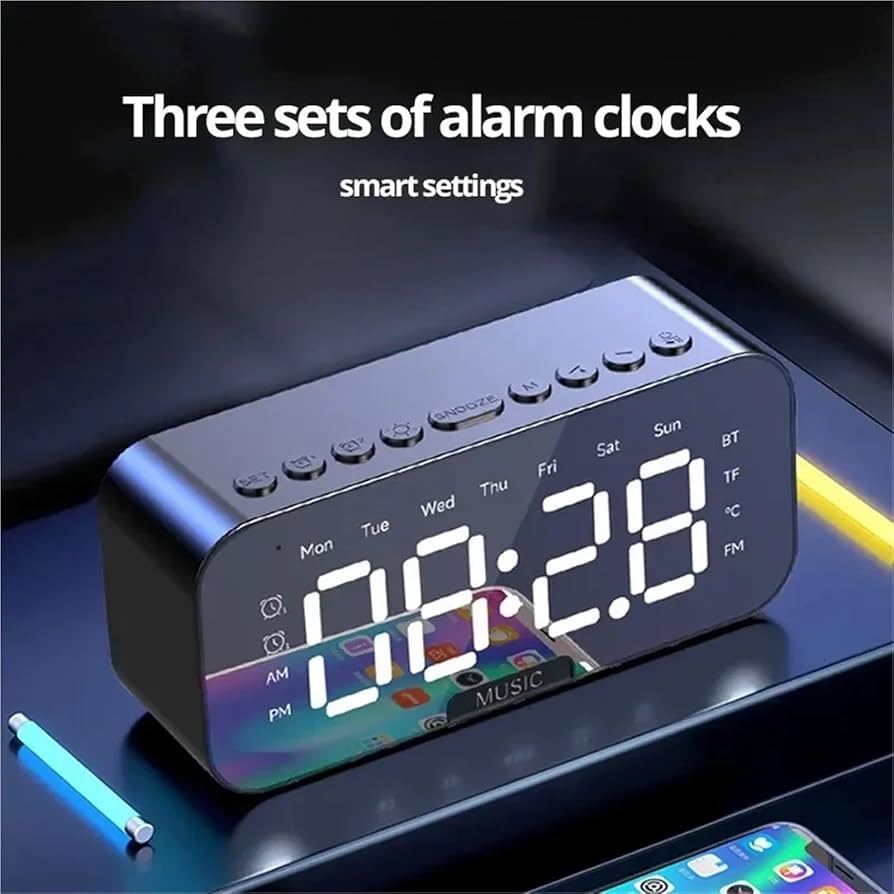 Rechargeable Alarm Clock With Speaker, Multifunction Alarm Radio Desk Clock, Wireless Bluetooth Speaker Clock