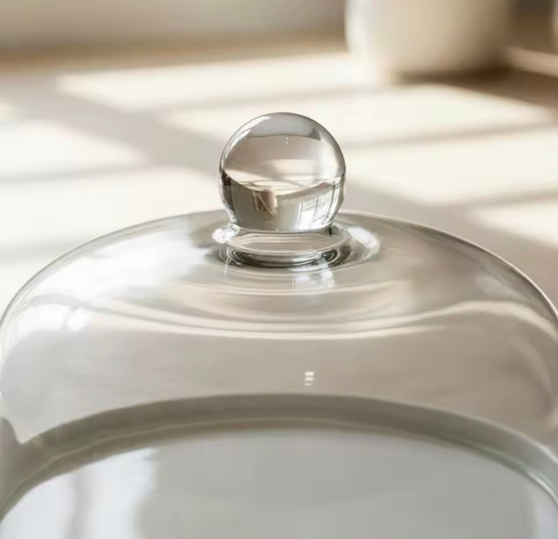 Ceramic Cake Stand with Glass Dome, Dust Proof Cake Stand with Glass Lid, European Dessert Plate With Lid, Cake Stand Table