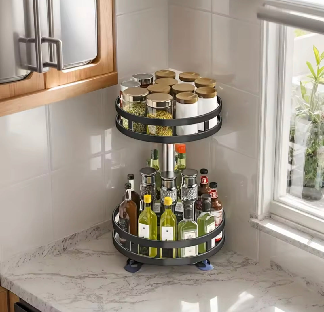 360° Rotation Spice Rack Organizer, Multi Layer Carbon Steel Kitchen Storage Rack, Non Skid Base Kitchen Storage Rack