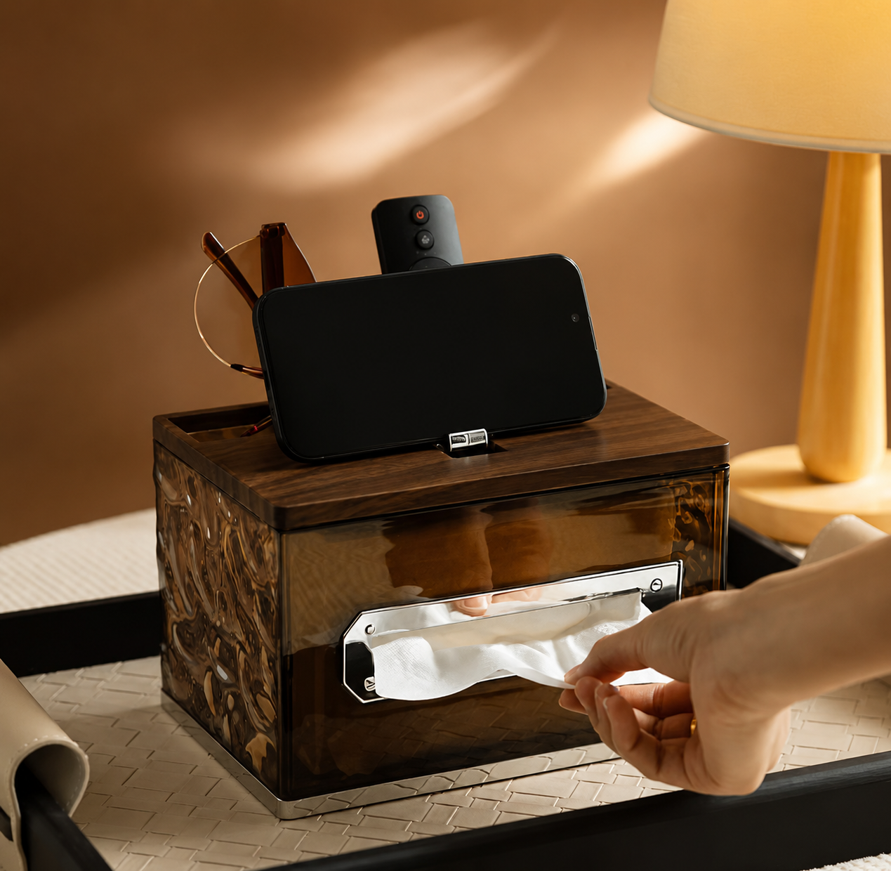 Glacier Pattern Desktop Tissue Box, Countertop Remote Control Storage Box, Desktop Tissue Box With Storage Holder, Remote Holder