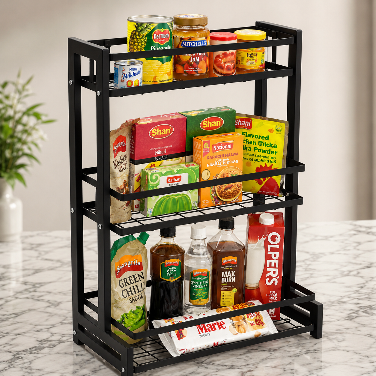 3 Tier Kitchen Organizer Rack, Kitchen Metal Storage Shelf, Corner Shelf Stackable Organizer