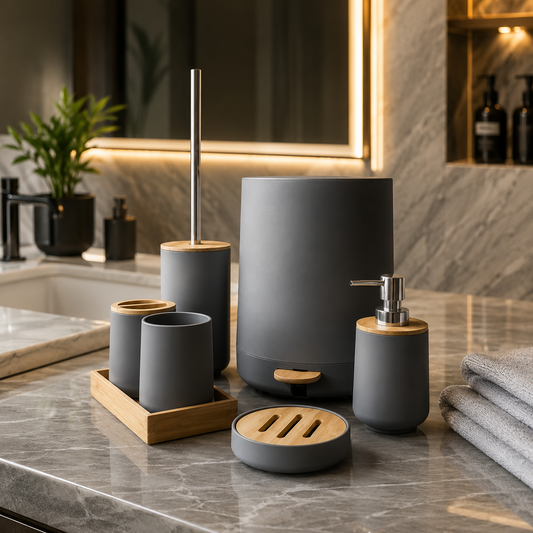 Luxury 6pcs Bathroom Accessories Set, Nordic Style Bathroom Essentials Set, Elegant Bathroom Countertop Essentials, Modern Bathroom Accessories Set