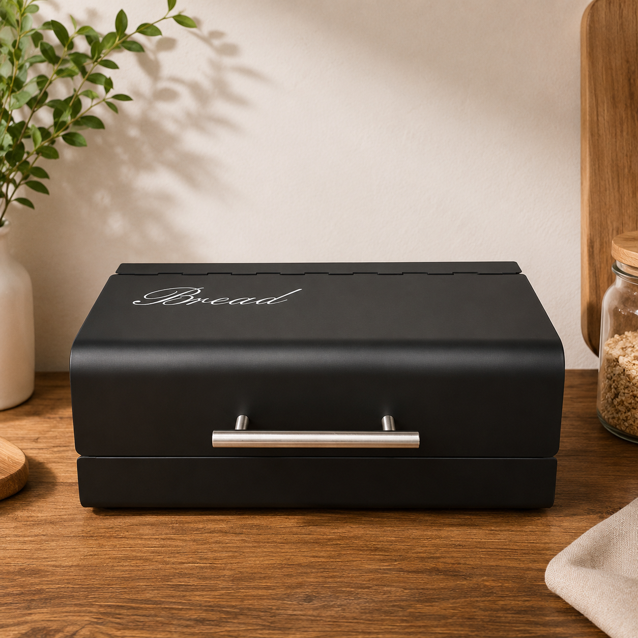 Luxury Metal Bread Storage Box,  Countertop Bread Storage Container, Roll Top Bread Box with Stainless Steel Handle