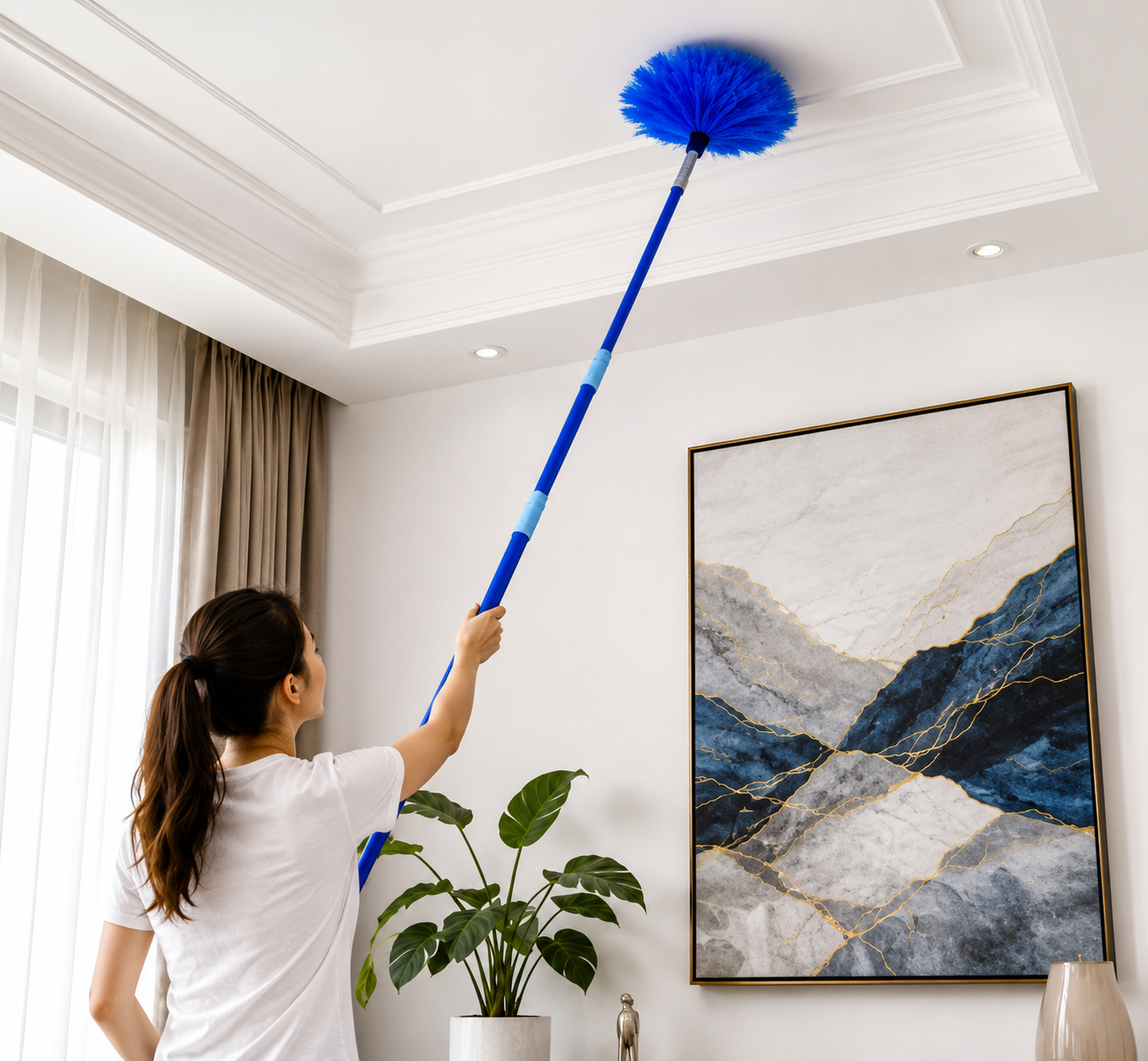Premium Telescoping Ceiling Duster, Adjustable Ceiling And Fan Cleaning Brush, Extendable Microfiber Ceiling Duster, Soft Fiber Extendable Dust Brush